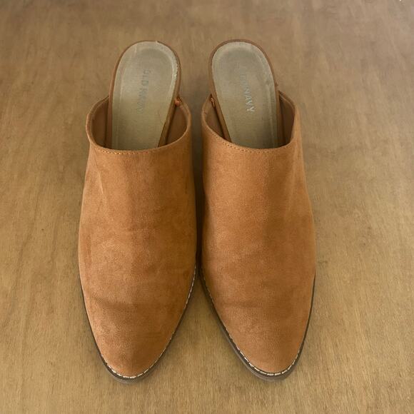 Old Navy Light Brown Faux suede close toed slip on Mule booties Women's sz 9 - Picture 1 of 7